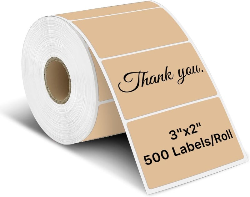 iEager 3" x 2" Thermal Labels, Rectangle Thermal Printer Stickers, Self-Adhesive Durable Sticker with Perforation Line, 500 Labels/Roll, Brown - Image 1